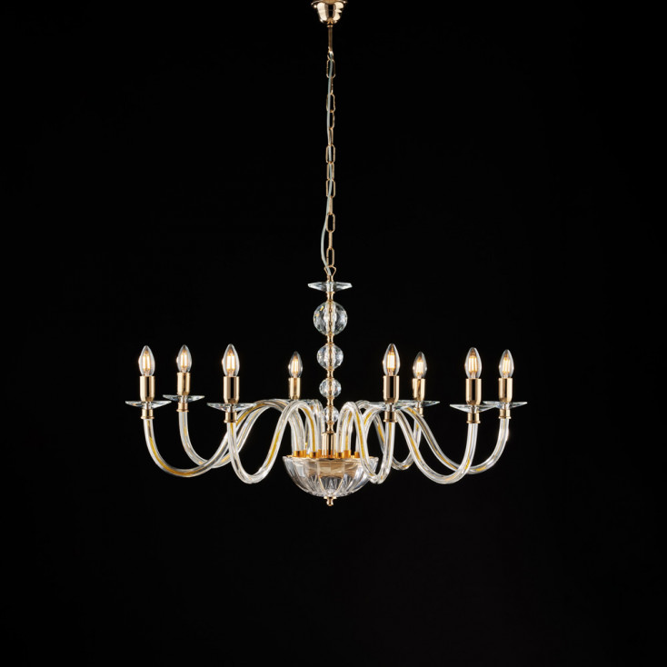 Lampadario classico grande 8 luci con struttura in metallo e dettagli in vetro