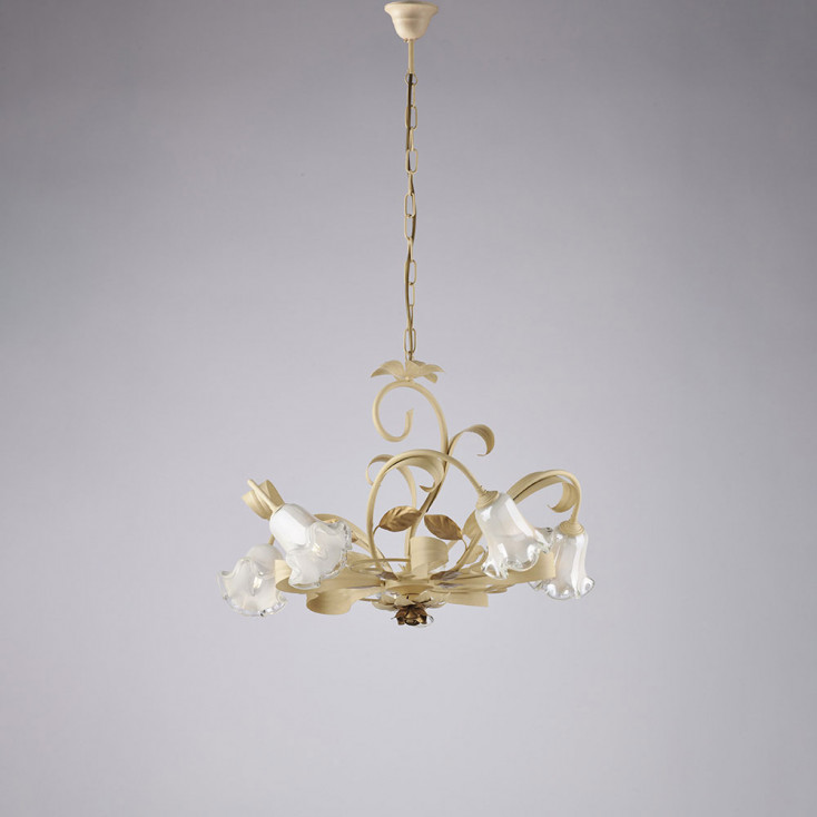 Lampadario classico medio 5 diffusori in vetro struttura in metallo regolabile