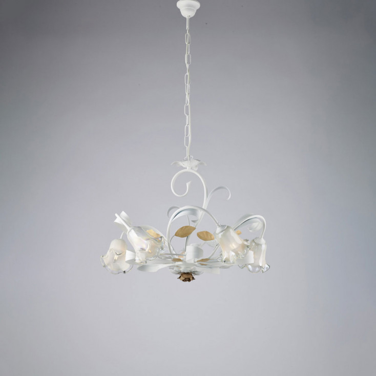 Lampadario classico medio 5 diffusori in vetro struttura in metallo regolabile