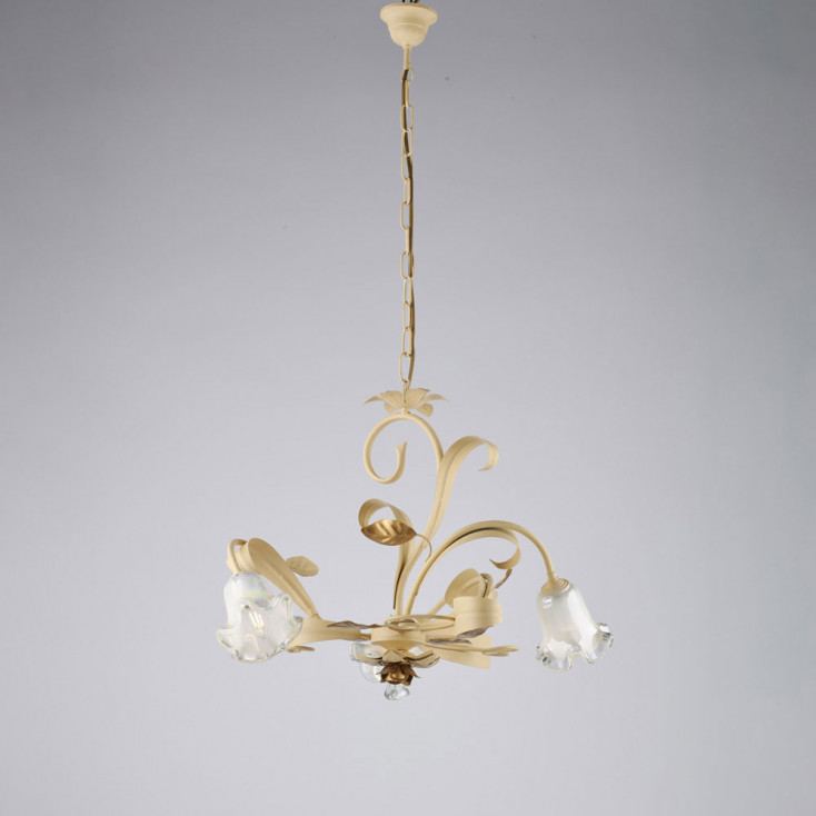 Lampadario classico piccolo 3 diffusori in vetro struttura in metallo regolabile