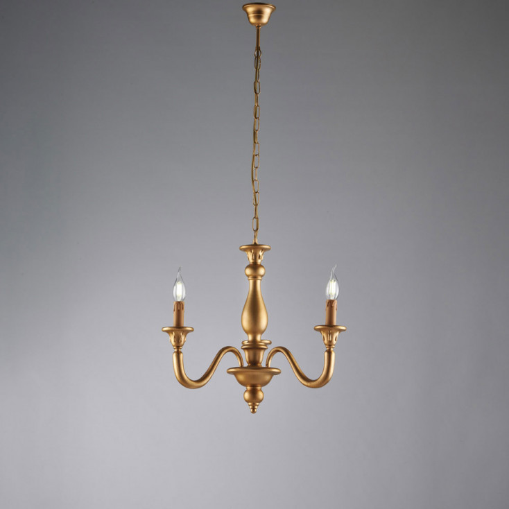 Lampadario classico piccolo con 3 diffusori e struttura in legno regolabile