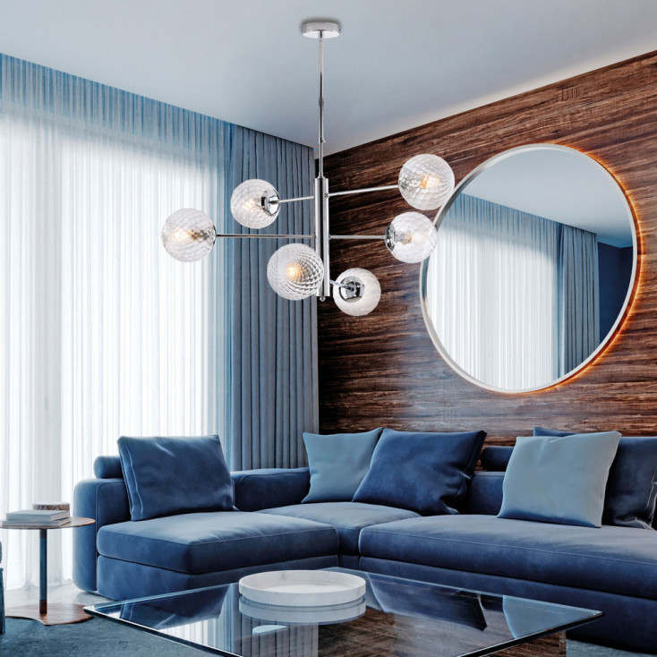 Lampadario grande in metallo con 6 diffusori dal design moderno ed elegante