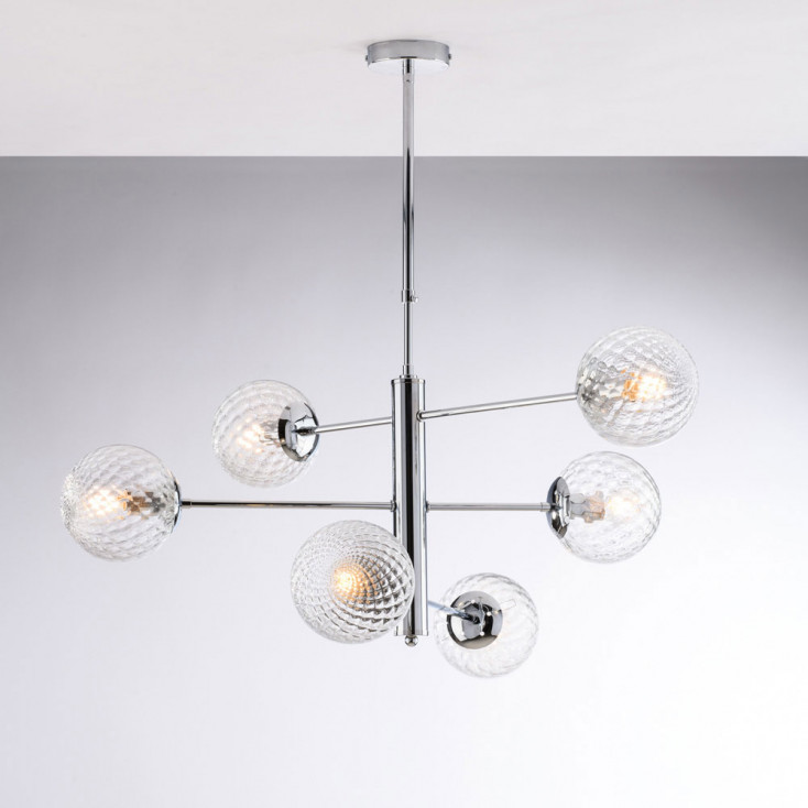 Lampadario grande in metallo con 6 diffusori dal design moderno ed elegante