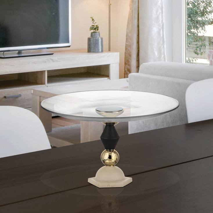 Alzata in marmorino con piano in vetro dal design elegante