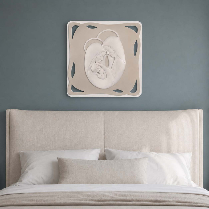 Capezzale capoletto con la sacra famiglia su pannello in legno 62x62