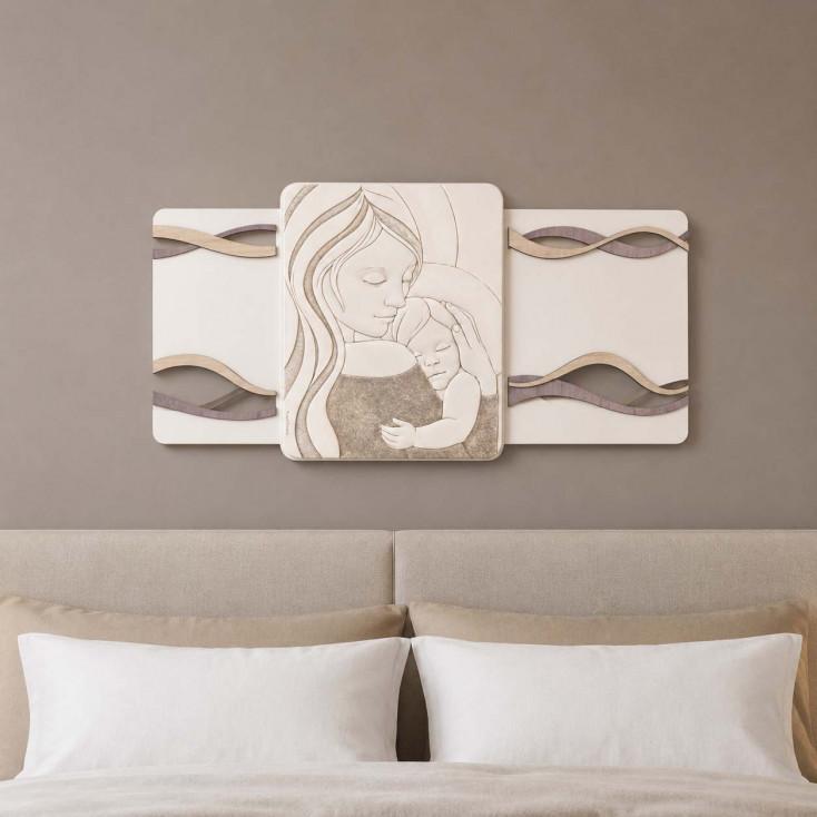 Capezzale contemporaneo per camera da letto con maternità su pannello in legno