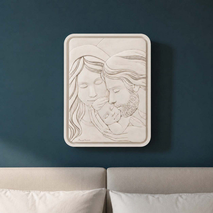 Capezzale moderno con la sacra famiglia per camera da letto in marmorino