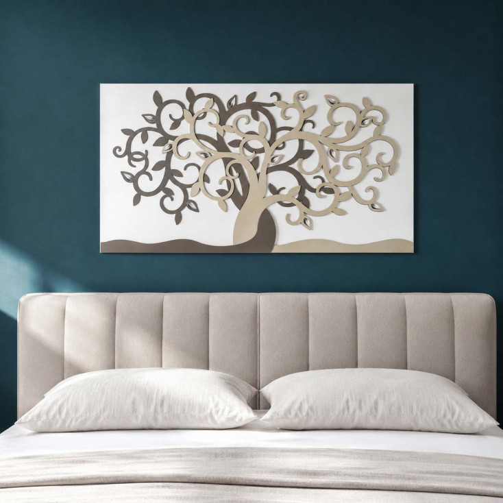 Capezzale moderno di design con albero della vita su pannello in legno