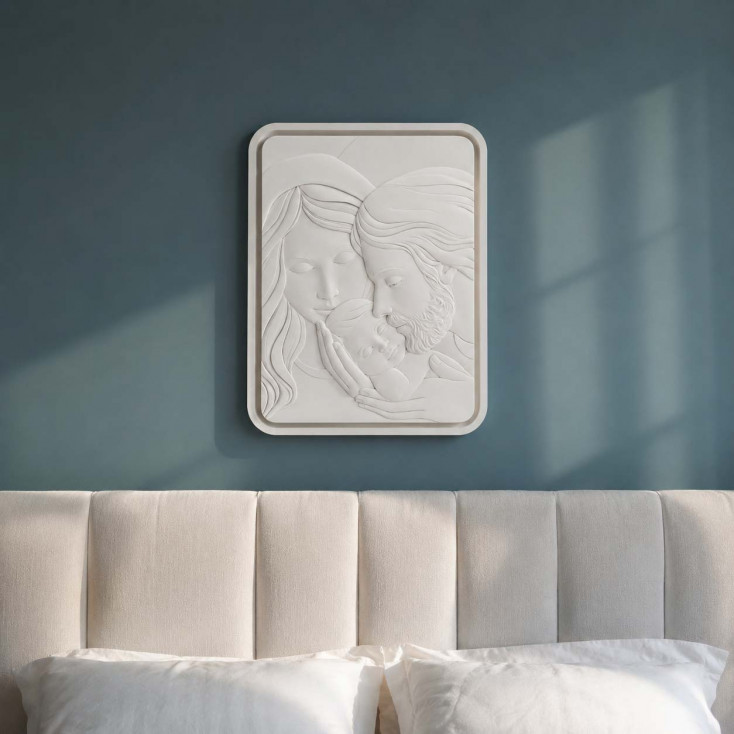 Capezzale moderno di design con la sacra famiglia per camera da letto