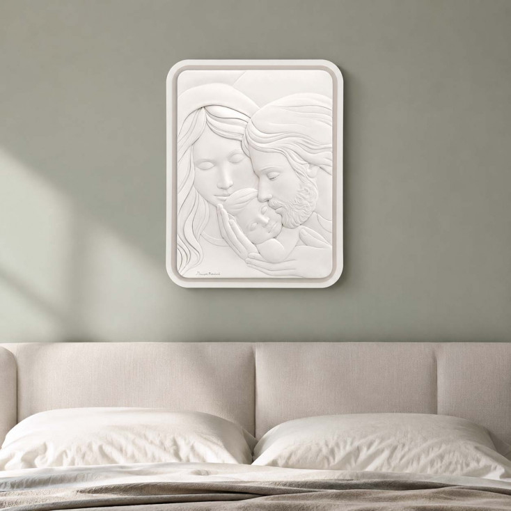 Capezzale moderno la sacra famiglia per camera da letto con cornice in legno 