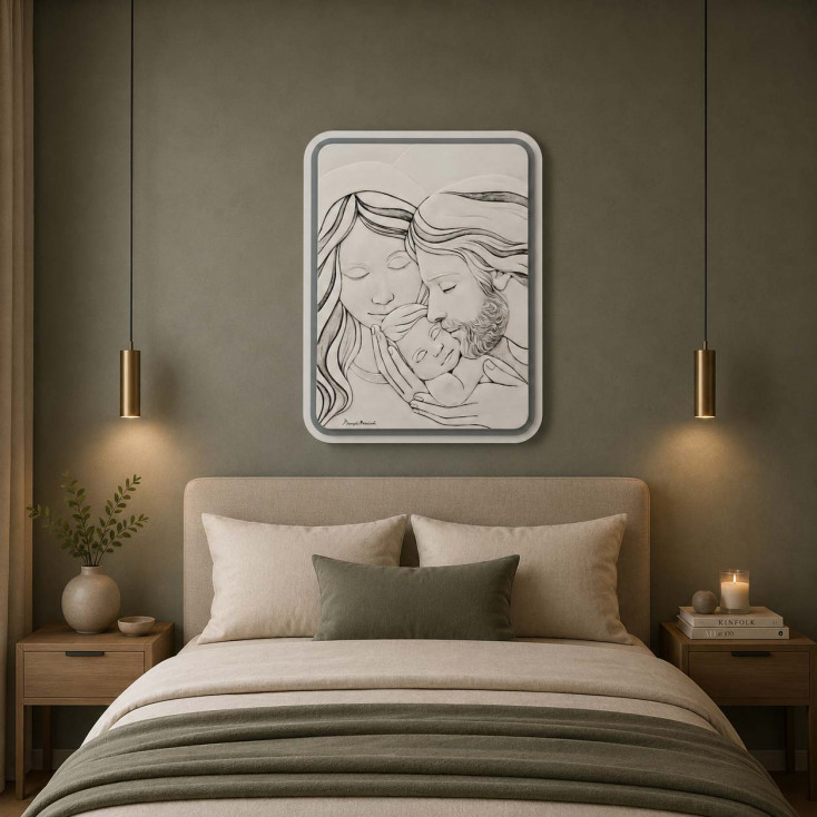 Capezzale quadro con al sacra famiglia moderno per camera da letto