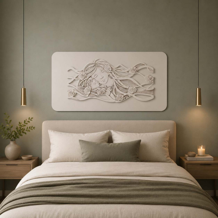 Capezzale quadro con la maternità in stile moderno su legno 96x50