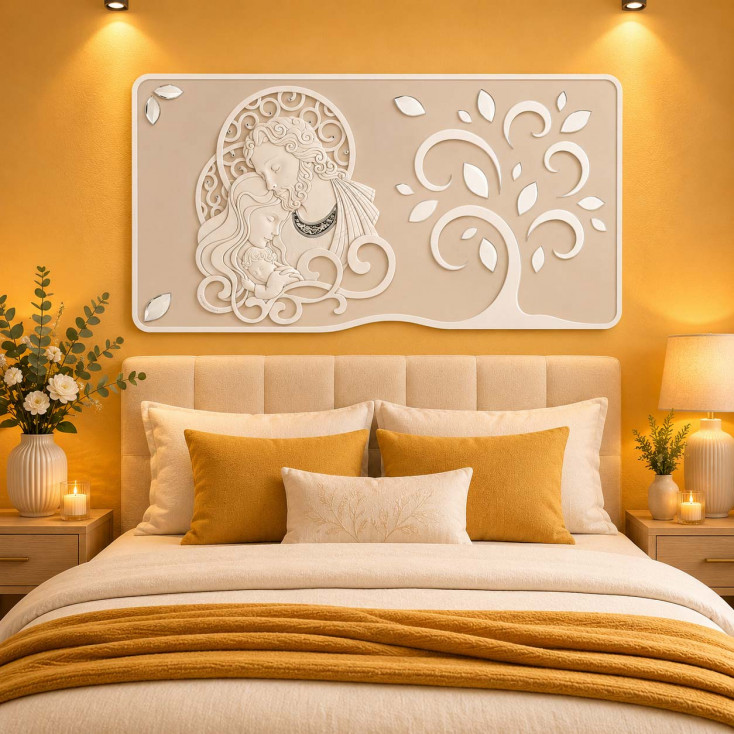 Capezzale sacra famiglia moderno con pannello in legno 105x60