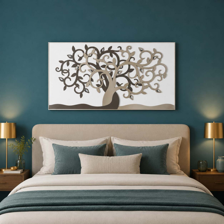 Capoletto moderno con albero della vita su pannello in legno 