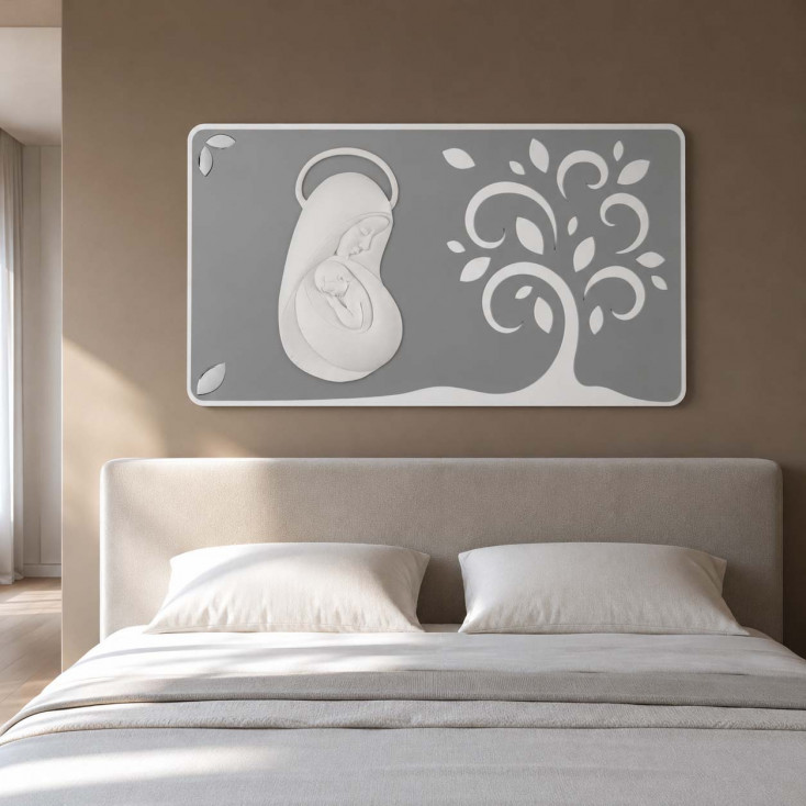 Capoletto moderno maternità su pannello in legno 60x105 con albero della vita