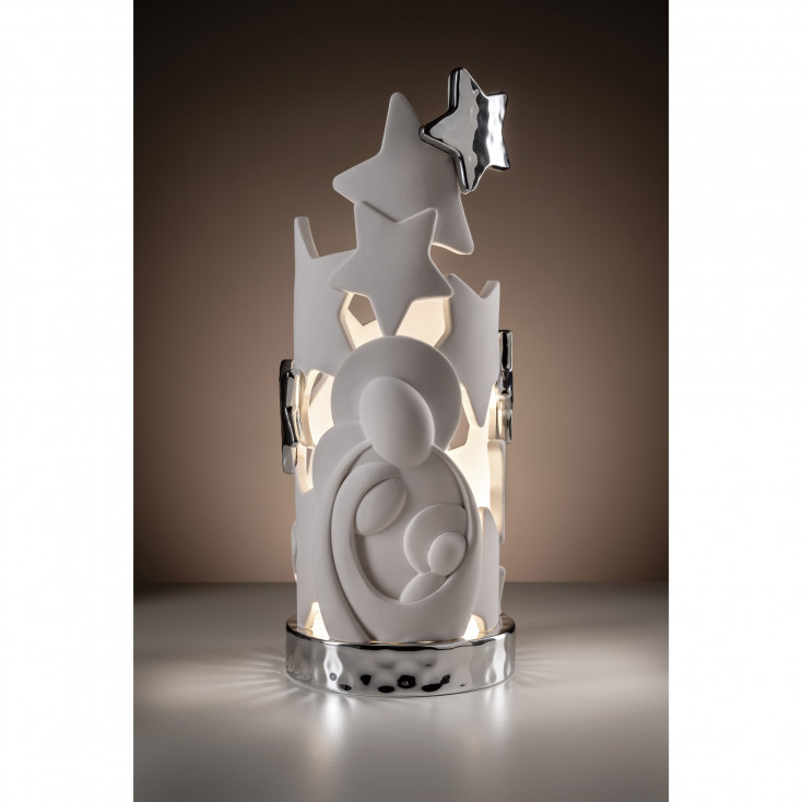 Lampada a led grande con sacra famiglia e stelle