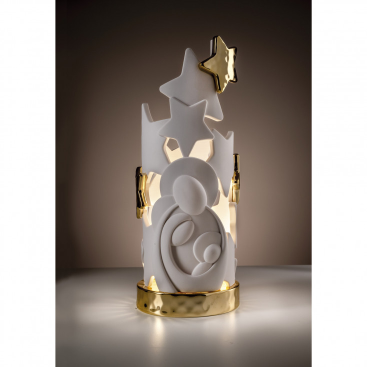 Lampada a led grande con sacra famiglia e stelle