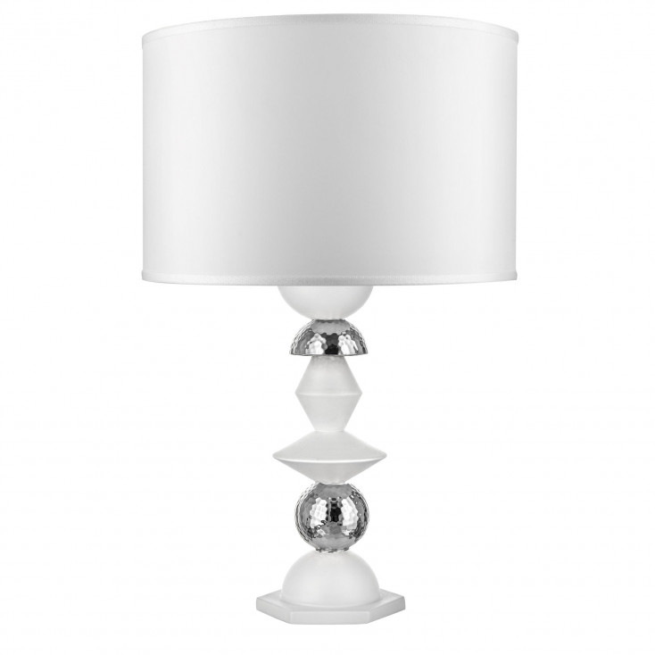 Lampada da tavolo in amrmorino con paralume in tessuto bianco