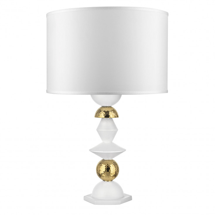 Lampada da tavolo in amrmorino con paralume in tessuto bianco