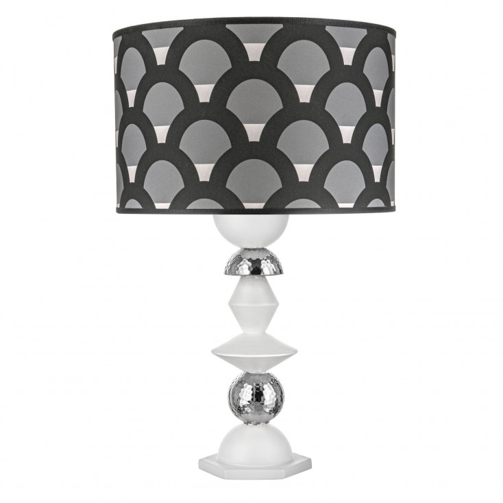 Lampada da tavolo in amrmorino con paralume in tessuto nero e bianco