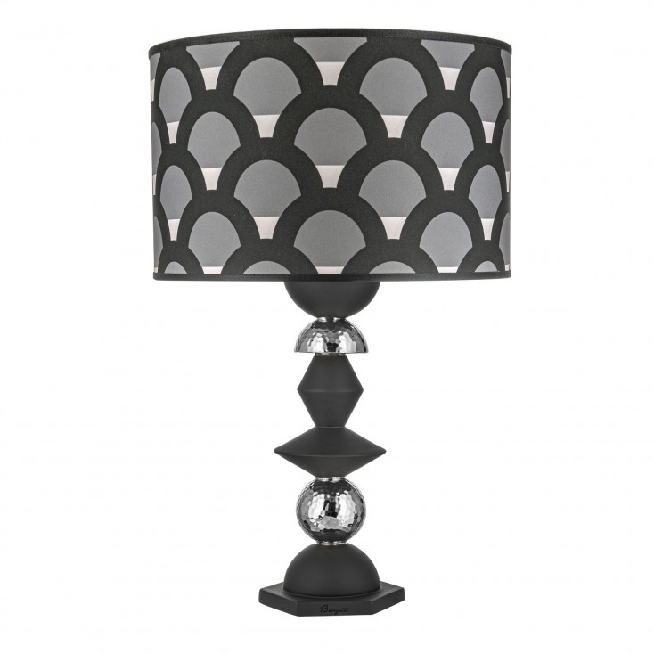 Lampada da tavolo in amrmorino con paralume in tessuto nero e bianco