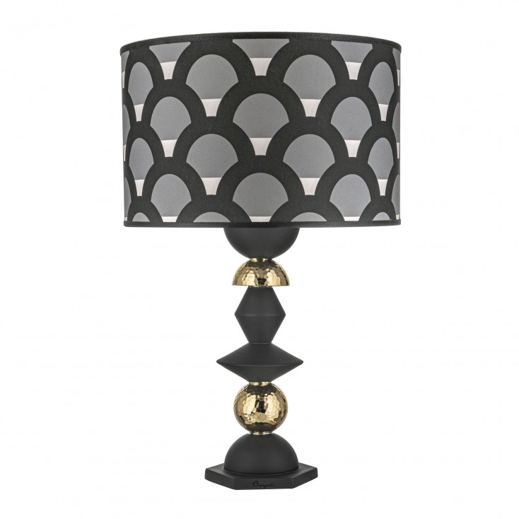 Lampada da tavolo in amrmorino con paralume in tessuto nero e bianco