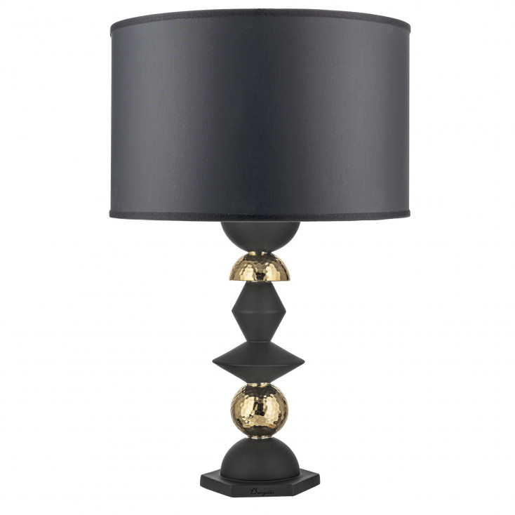 Lampada da tavolo in amrmorino con paralume in tessuto nero