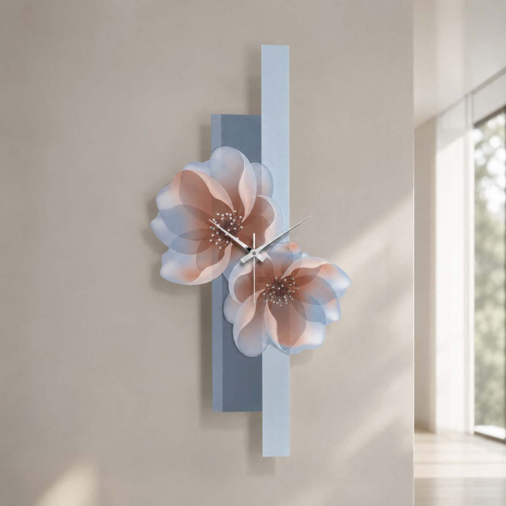 Orologio da parete moderno in legno verticale con decorazione floreale