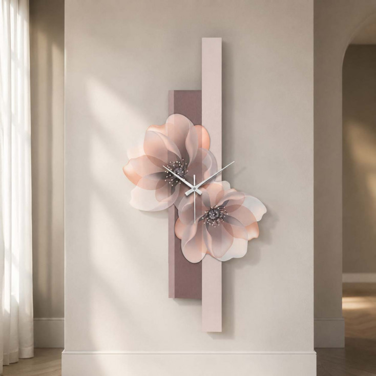 Orologio da parete moderno in legno verticale con decorazione floreale