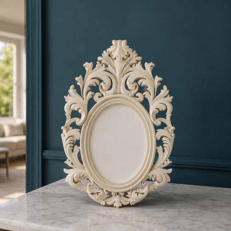 Portafoto da tavolo ovale barocco in marmorino dal design moderno ed elegante