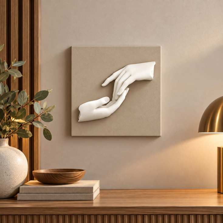 Quadretto con pannello in legno e raffigurazione in marmorino