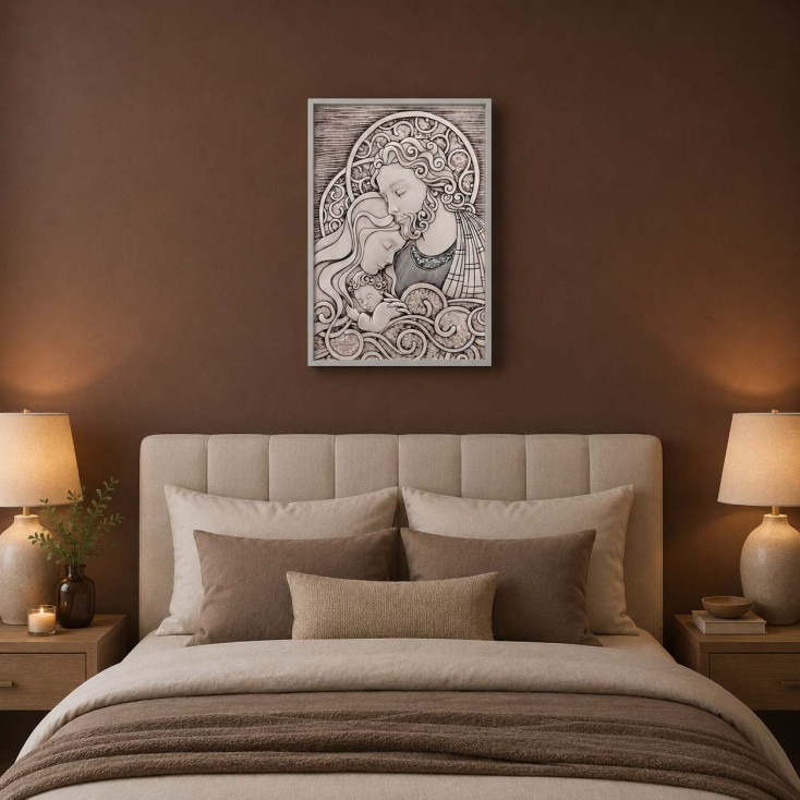 Quadro capezzale con Sacra Famiglia su pannello in legno 20x30