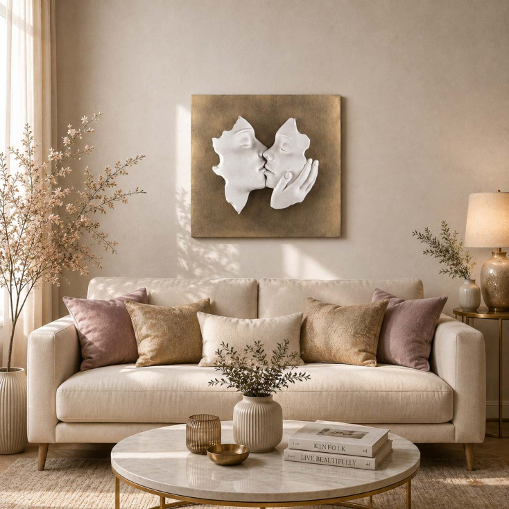 Quadro con pannello in legno e raffigurazione in marmorino