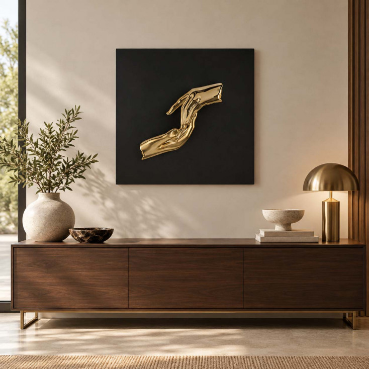 Quadro con pannello in legno e raffigurazione in marmorino