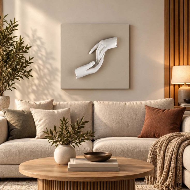 Quadro con pannello in legno e raffigurazione in marmorino