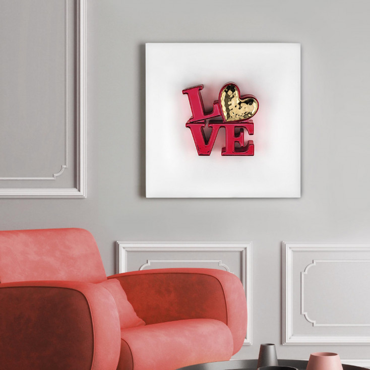Quadro con pannello in legno e scritta in marmorino