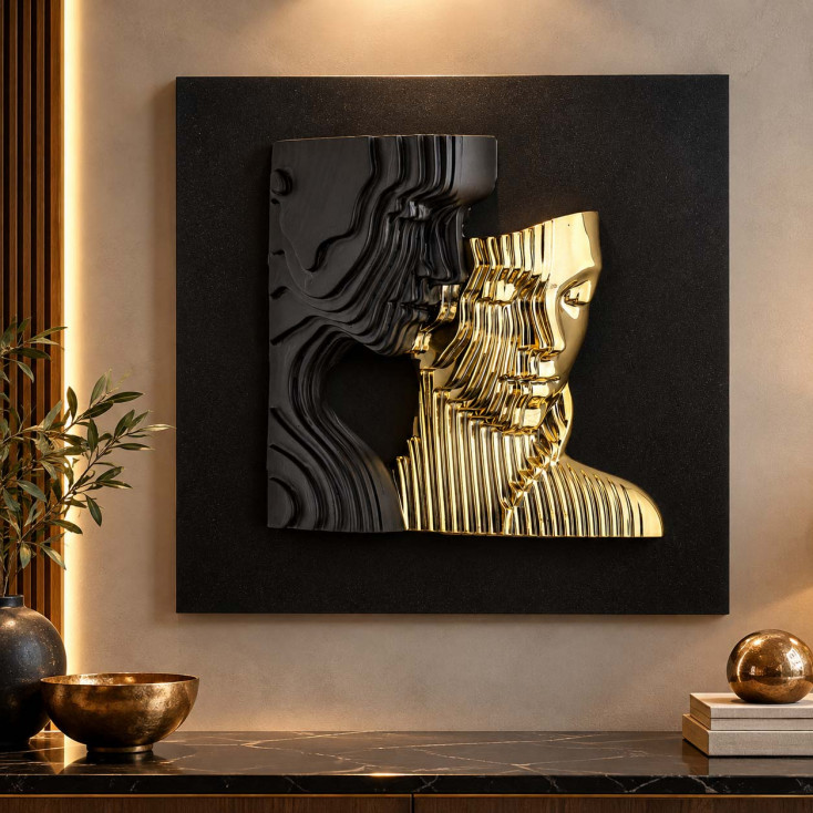 Quadro moderno con pannello in legno e volti in marmorino