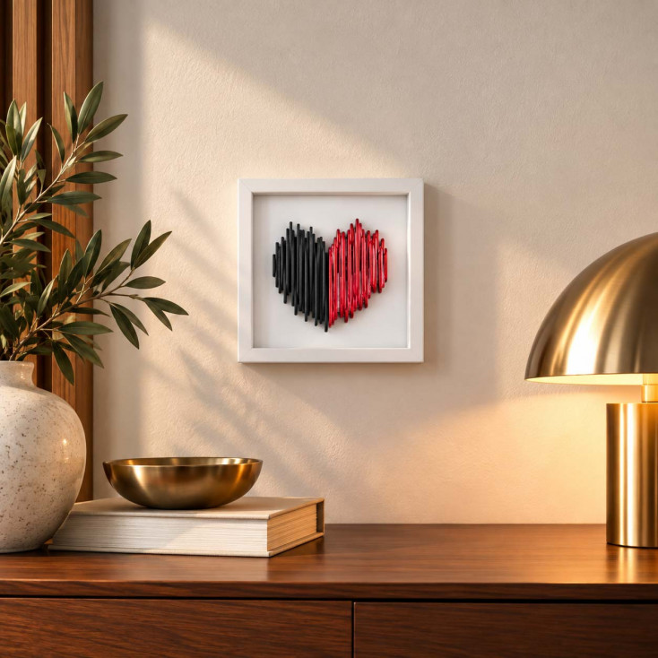 Quadro piccolo moderno con pannello in legno e cuore in marmorino