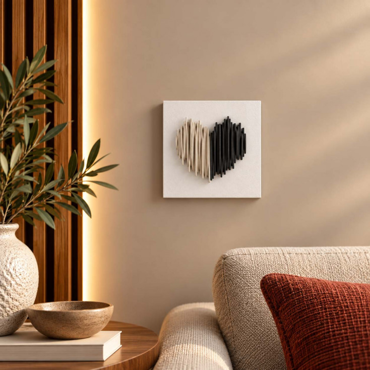 Quadro piccolo moderno con pannello in legno e cuore in marmorino