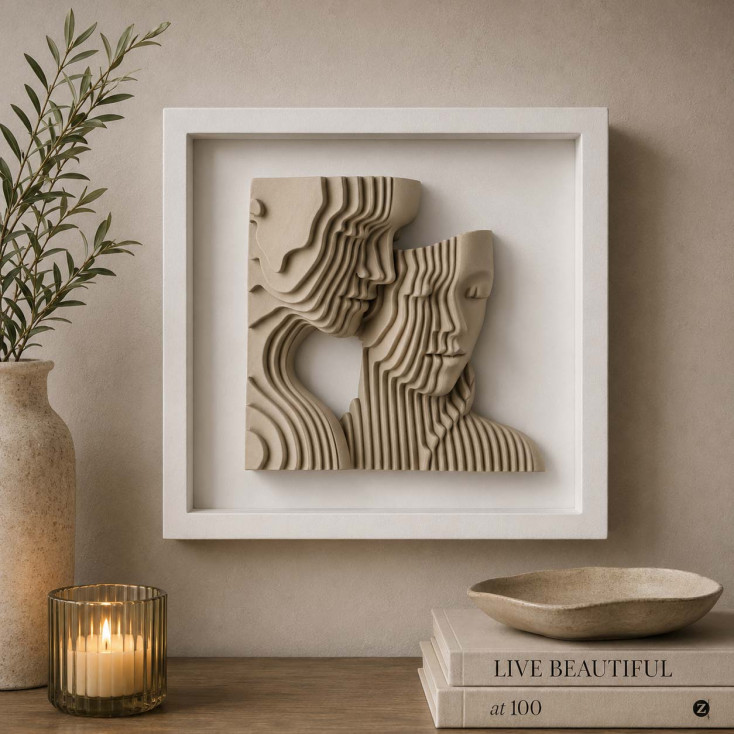 Quadro piccolo moderno con pannello in legno e volti in marmorino