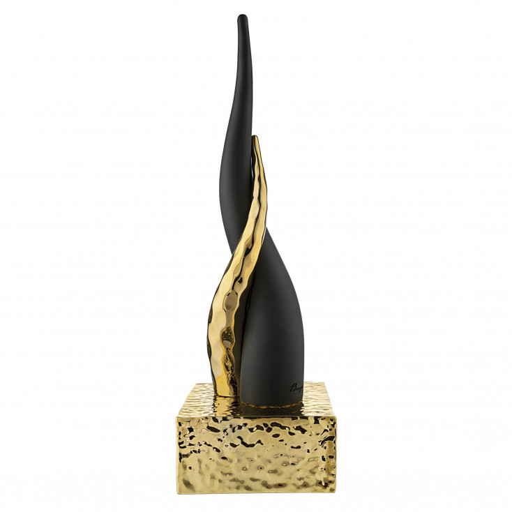 Scultura da tavolo grande con corni intrecciati e base dorata