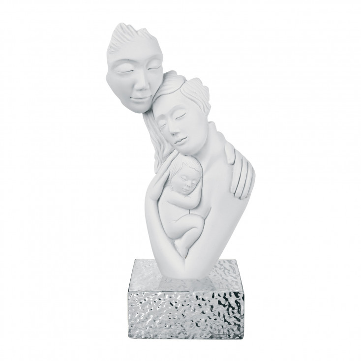 Scultura da tavolo in marmorino dal design moderno con abbraccio famiglia
