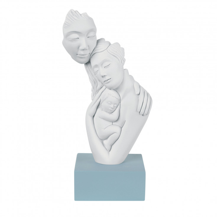 Scultura da tavolo in marmorino dal design moderno con abbraccio famiglia
