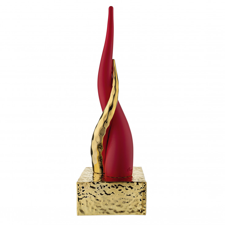 Scultura da tavolo piccola con corni intrecciati e base dorata