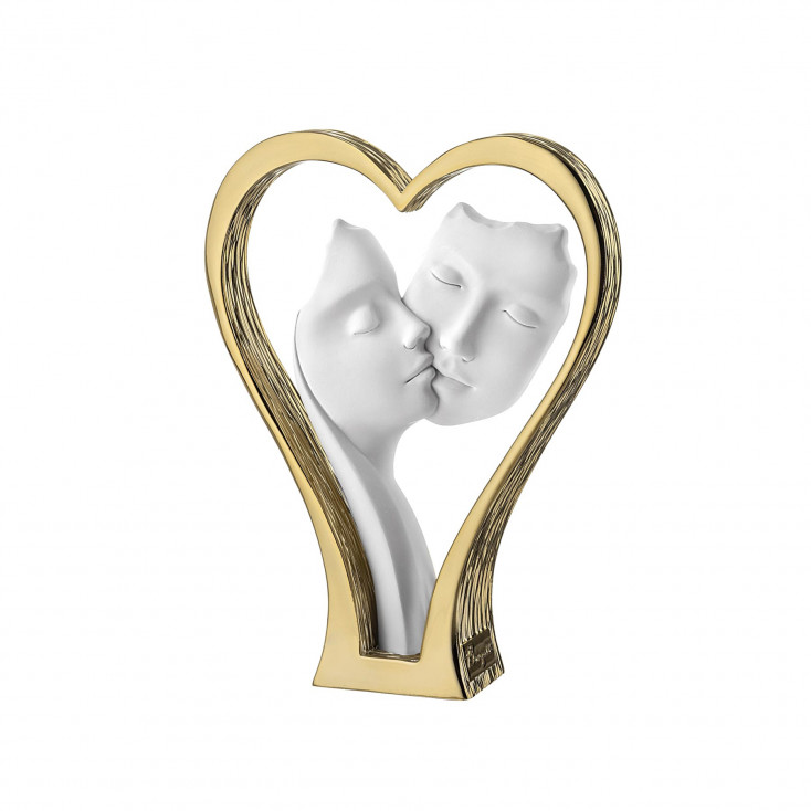 Scultura grande in marnorino cuore con visi