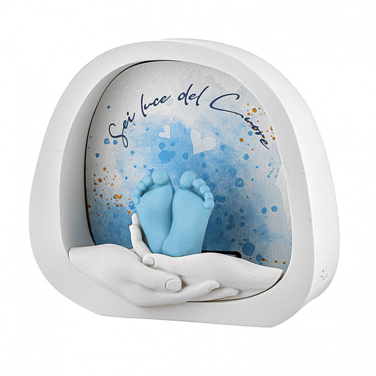 Scultura in marmorino con piedini bimbo e retroilluminazione led