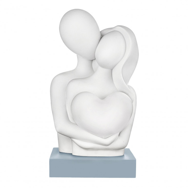 Scultura piccola con abbraccio di innamorati con cuore in marnorino