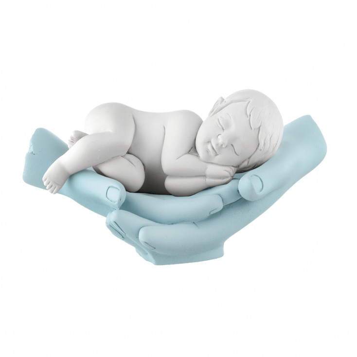 Scultura piccola in marmorino dal design moderno con mani e bimbo