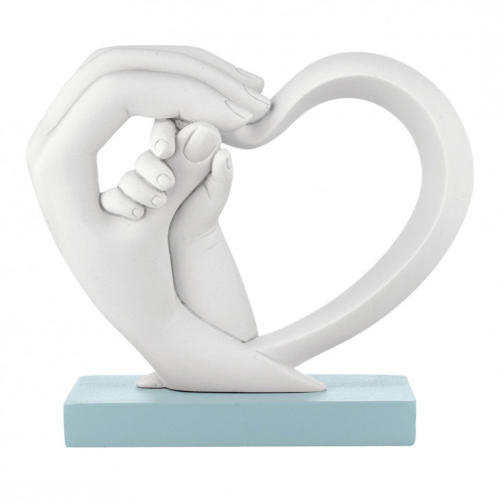 Scultura piccola in marmorino dal design moderno con mani e cuore