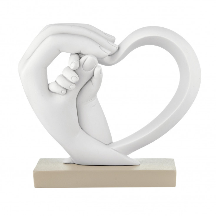 Scultura piccola in marmorino dal design moderno con mani e cuore